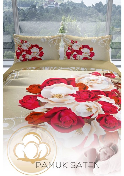 ROSE1007 3D Pamuk Saten Çift Kişilik Nevresim Seti Nevresim Takımı fırsatları