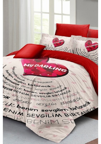 Çift Kişilik Lastikli Çarşaflı Sevgililer Günü % 100 Pamuk Saten My Darling Nevresim Takımı