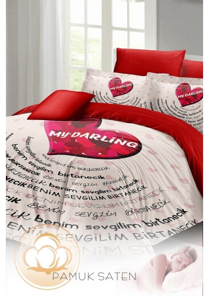 Çift Kişilik Lastikli Çarşaflı Sevgililer Günü % 100 Pamuk Saten My Darling Nevresim Takımı modelleri