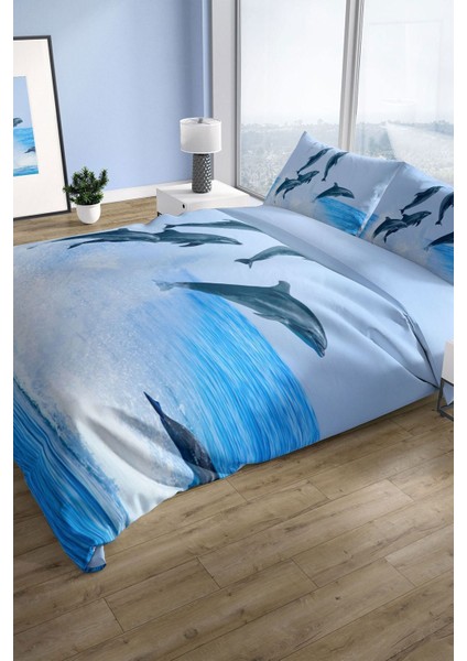 Dolphin2 3D Pamuk Saten Çift Kişilik Nevresim Seti Nevresim Takımı