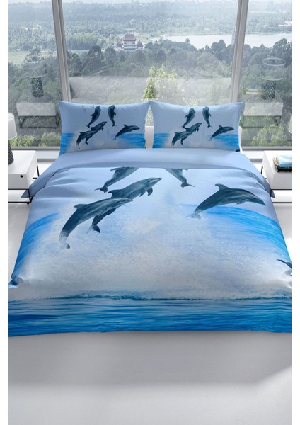 Dolphin2 3D Pamuk Saten Çift Kişilik Nevresim Seti Nevresim Takımı fiyatları