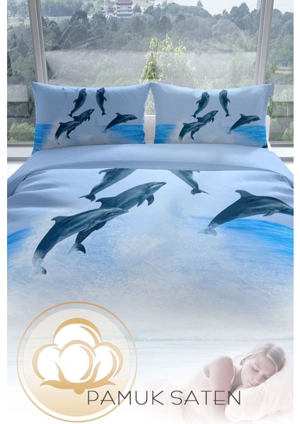 Dolphin2 3D Pamuk Saten Çift Kişilik Nevresim Seti Nevresim Takımı fırsatları