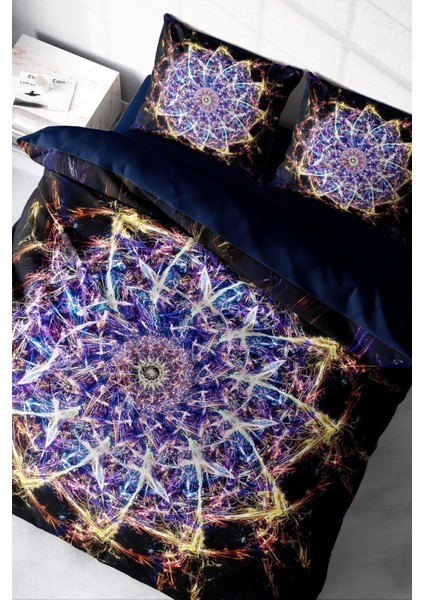 Çift Kişilik Lastikli Çarşaflı Pamuk Saten Mandala 1 Nevresim Takımı