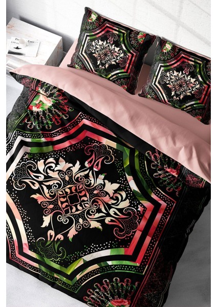 Lastikli Çarşaflı Pamuk Saten Çift Kişilik Roses Pattern Nevresim Takımı
