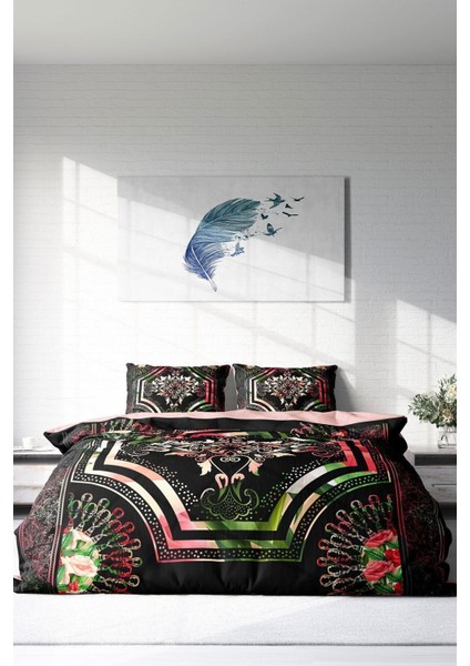 Lastikli Çarşaflı Pamuk Saten Çift Kişilik Roses Pattern Nevresim Takımı modelleri