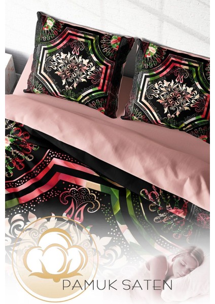 Lastikli Çarşaflı Pamuk Saten Çift Kişilik Roses Pattern Nevresim Takımı fırsatları