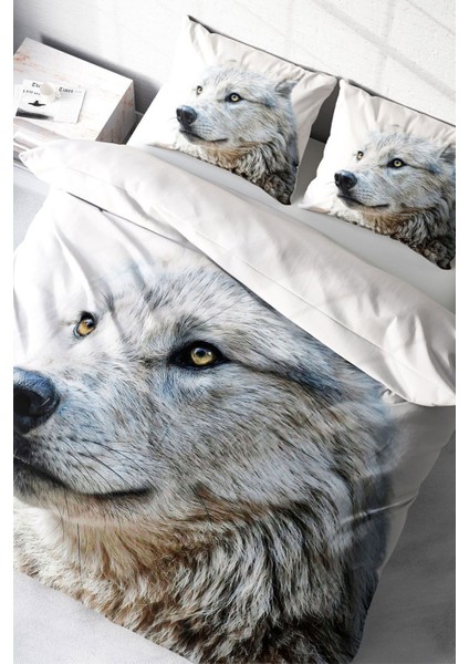 Lastikli Çarşaflı Pamuk Saten Çift Kişilik White Wolf Nevresim Takımı