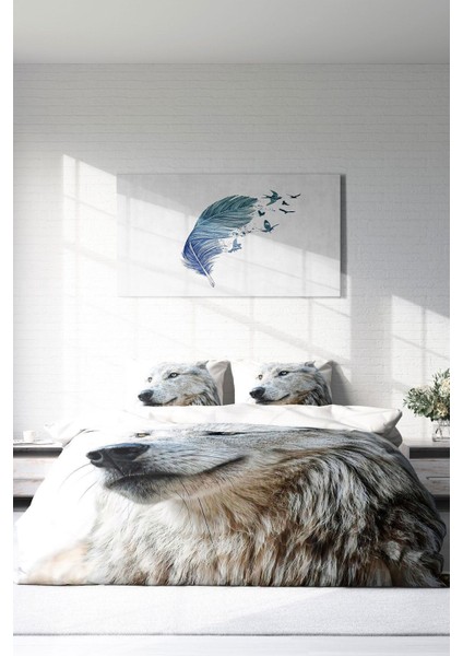 Lastikli Çarşaflı Pamuk Saten Çift Kişilik White Wolf Nevresim Takımı