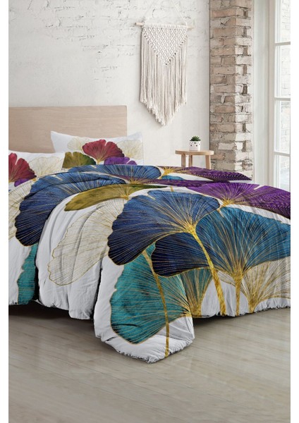 Lastikli Çarşaflı Pamuk Saten Çift Kişilik Colorfull Leaves Nevresim Takımı fiyatları
