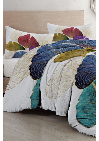 Lastikli Çarşaflı Pamuk Saten Çift Kişilik Colorfull Leaves Nevresim Takımı modelleri
