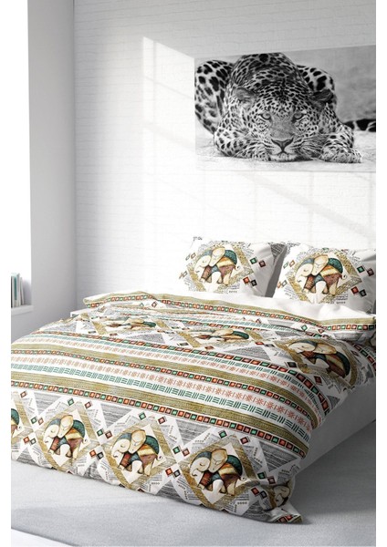 Doğal Pamuk Çift Kişilik 3D Digital Vintage Elephant Nevresim Takımı fiyatları