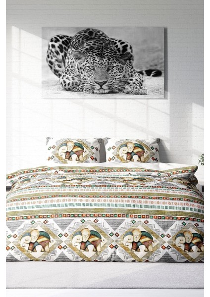 Doğal Pamuk Çift Kişilik 3D Digital Vintage Elephant Nevresim Takımı modelleri