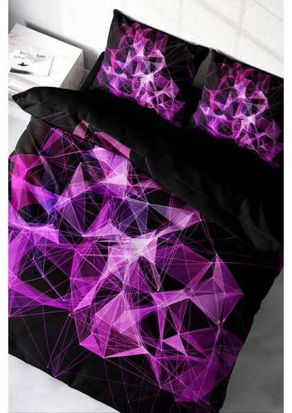 Doğal Pamuk Çift Kişilik 3D Digital Purple Diamonds Nevresim Takımı