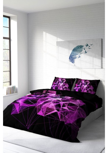 Doğal Pamuk Çift Kişilik 3D Digital Purple Diamonds Nevresim Takımı fiyatları