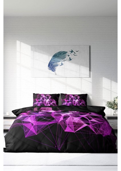 Doğal Pamuk Çift Kişilik 3D Digital Purple Diamonds Nevresim Takımı modelleri