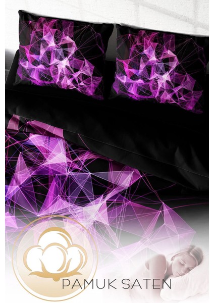 Doğal Pamuk Çift Kişilik 3D Digital Purple Diamonds Nevresim Takımı fırsatları