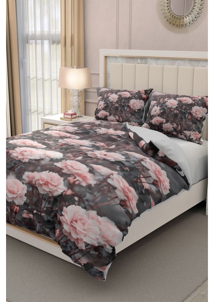 Çift Kişilik Lastikli Çarşaflı Pamuk Saten 3D Güllü Nevresim Güz Nevresim Takımı