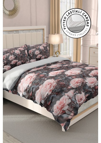 Çift Kişilik Lastikli Çarşaflı Pamuk Saten 3D Güllü Nevresim Güz Nevresim Takımı modelleri