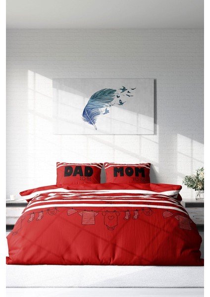 Çift Kişilik Lastikli Çarşaflı Pamuk Saten Mom & Dad Nevresim Takımı