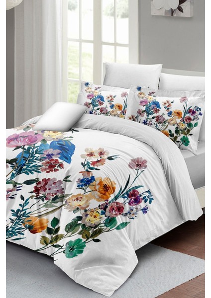 Lastikli Çarşaflı Pamuk Saten Çift Kişilik Flower Mix Nevresim Takımı fiyatları