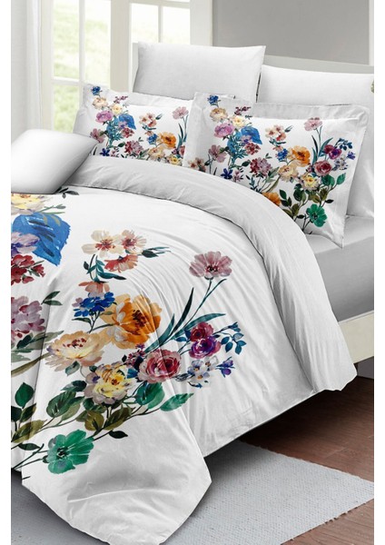 Lastikli Çarşaflı Pamuk Saten Çift Kişilik Flower Mix Nevresim Takımı modelleri