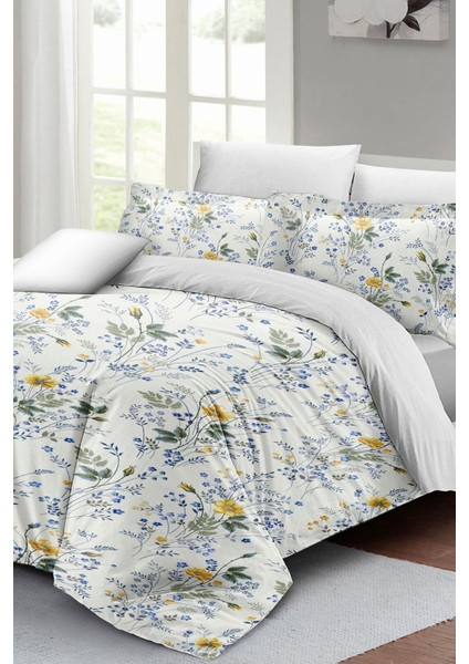 Lastikli Çarşaflı Pamuk Saten Çift Kişilik Spring Floral Luxury Nevresim Takımı fırsatları