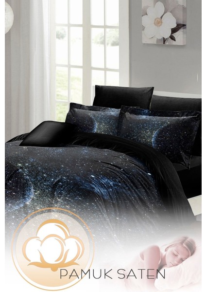 Çift Kişilik Sık Dokuma Pamuk Saten 3D Özel Tasarım Star Moon Nevresim Takımı fırsatları