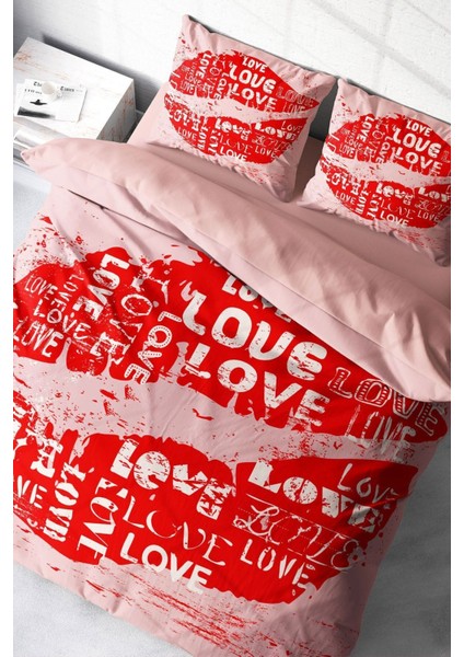 Doğal Pamuk Çift Kişilik 3D Digital Sevgililer Günü I Nevresim Takımı