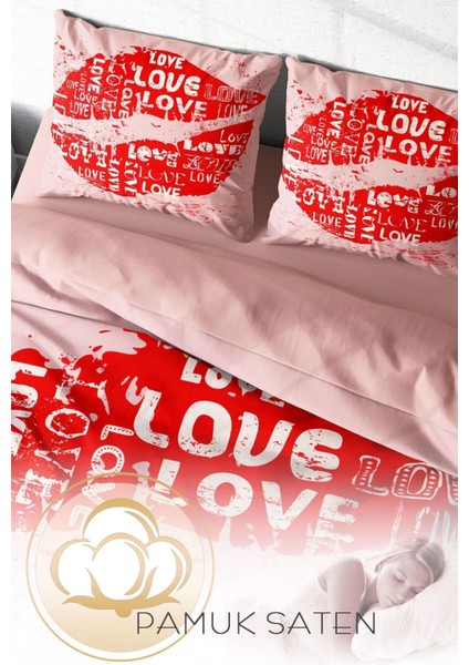 Doğal Pamuk Çift Kişilik 3D Digital Sevgililer Günü I Nevresim Takımı fırsatları