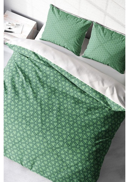 Doğal Pamuk Çift Kişilik 3D Digital Green Pattern Nevresim Takımı