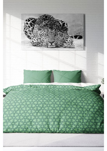 Doğal Pamuk Çift Kişilik 3D Digital Green Pattern Nevresim Takımı modelleri