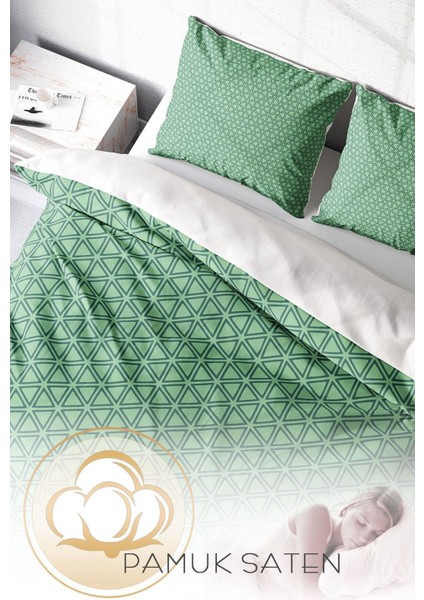 Doğal Pamuk Çift Kişilik 3D Digital Green Pattern Nevresim Takımı fırsatları