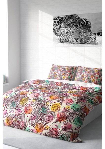 Doğal Pamuk Çift Kişilik 3D Digital Peacock Feathers Nevresim Takımı fiyatları