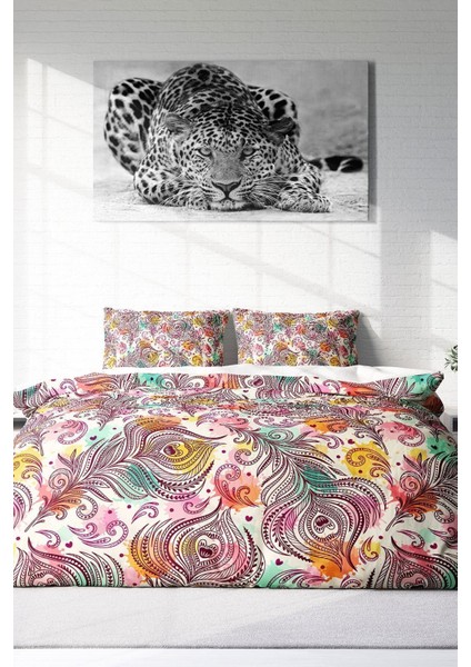 Doğal Pamuk Çift Kişilik 3D Digital Peacock Feathers Nevresim Takımı modelleri