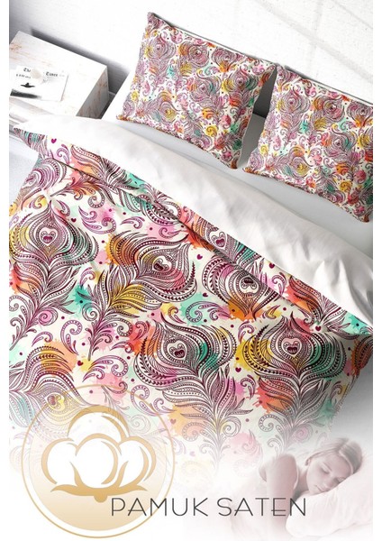 Doğal Pamuk Çift Kişilik 3D Digital Peacock Feathers Nevresim Takımı fırsatları