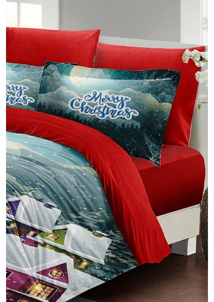 Yılbaşı Süsü Dream House Noel Pamuk Saten 3D Çift Kişilik Nevresim Takımı fiyatları