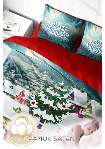 Yılbaşı Süsü Dream House Noel Pamuk Saten 3D Çift Kişilik Nevresim Takımı fırsatları