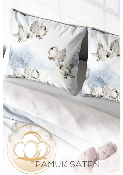 Çift Kişilik Sık Dokuma Pamuk Saten 3D Özel Tasarım Snow Bird Nevresim Takımı fırsatları