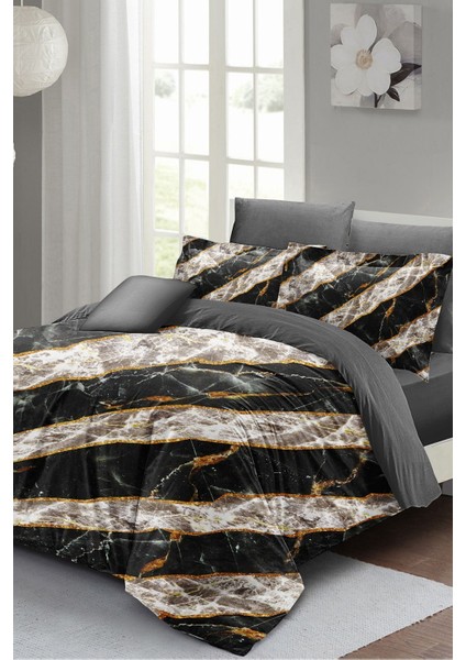 Çift Kişilik Lastikli Çarşaflı Pamuk Saten Zebra Marble Nevresim Takımı fiyatları