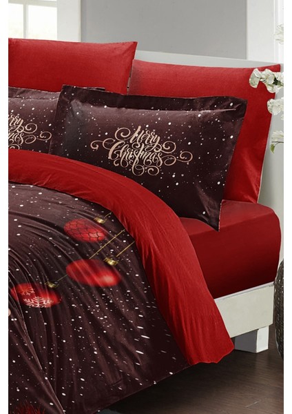 Yılbaşı Çift Kişilik Nevresim Lastikli Çarşaflı Pamuk Saten Red Ball Nevresim Takımı fiyatları