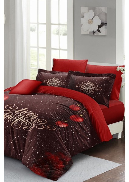 Yılbaşı Çift Kişilik Nevresim Lastikli Çarşaflı Pamuk Saten Red Ball Nevresim Takımı modelleri