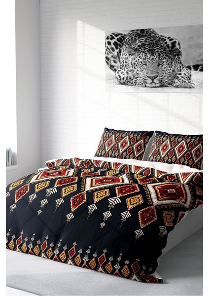 Çift Kişilik Lastikli Çarşaflı Pamuk Saten Ethnic Geometric Nevresim Takımı fiyatları