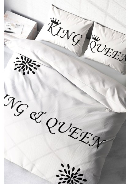 Lastikli Çarşaflı Pamuk Saten Çift Kişilik White King-Queen Nevresim Takımı