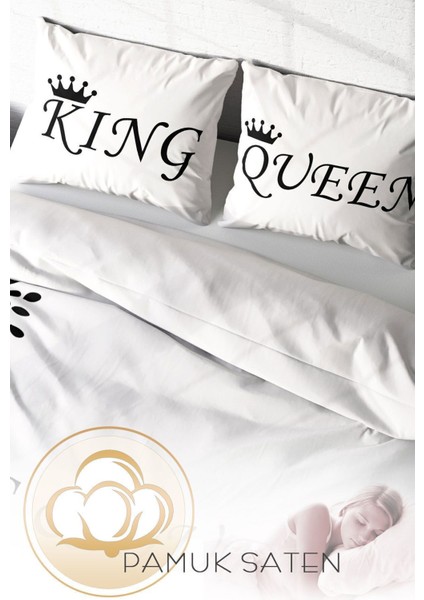 Lastikli Çarşaflı Pamuk Saten Çift Kişilik White King-Queen Nevresim Takımı