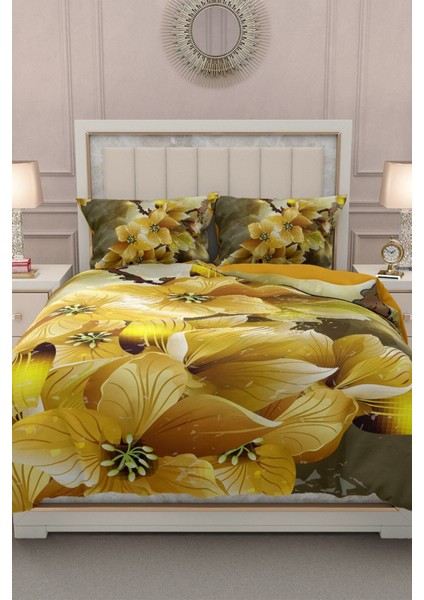 Lastikli Çarşaflı Pamuk Saten Çift Kişilik Yellow Flowers Nevresim Takımı fiyatları
