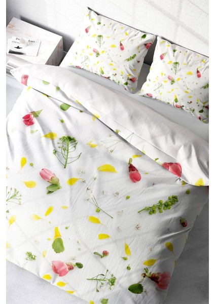 Çift Kişilik Sık Dokuma Pamuk Saten 3D Özel Tasarım Garden Naturel Nevresim Takımı