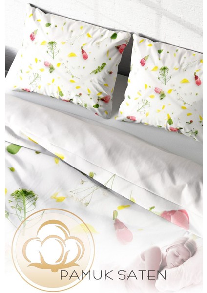 Çift Kişilik Sık Dokuma Pamuk Saten 3D Özel Tasarım Garden Naturel Nevresim Takımı fırsatları