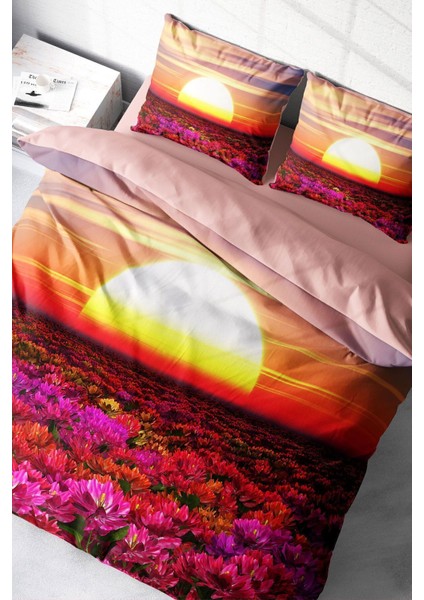 Çift Kişilik Lastikli Çarşaflı Pamuk Saten Sunset Nevresim Takımı