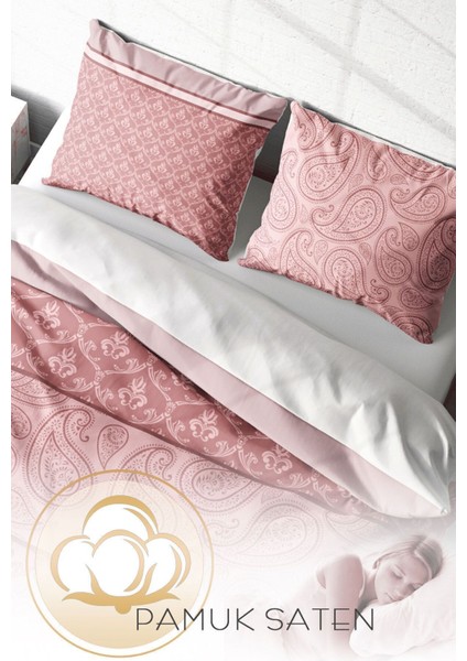 Çift Kişilik Lastikli Çarşaflı Pamuk Saten Pink Simurg Nevresim Takımı fırsatları
