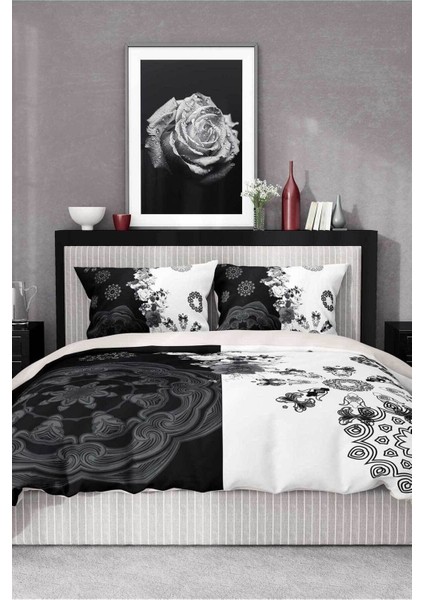 Pamuk Saten Lastikli Çarşaf Deluxe Koleksiyon Çift Kişilik 3D B&w Nevresim Takımı fırsatları
